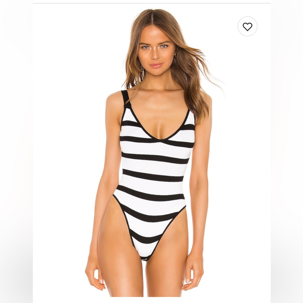 Superdown Black and White Striped Bodysuit